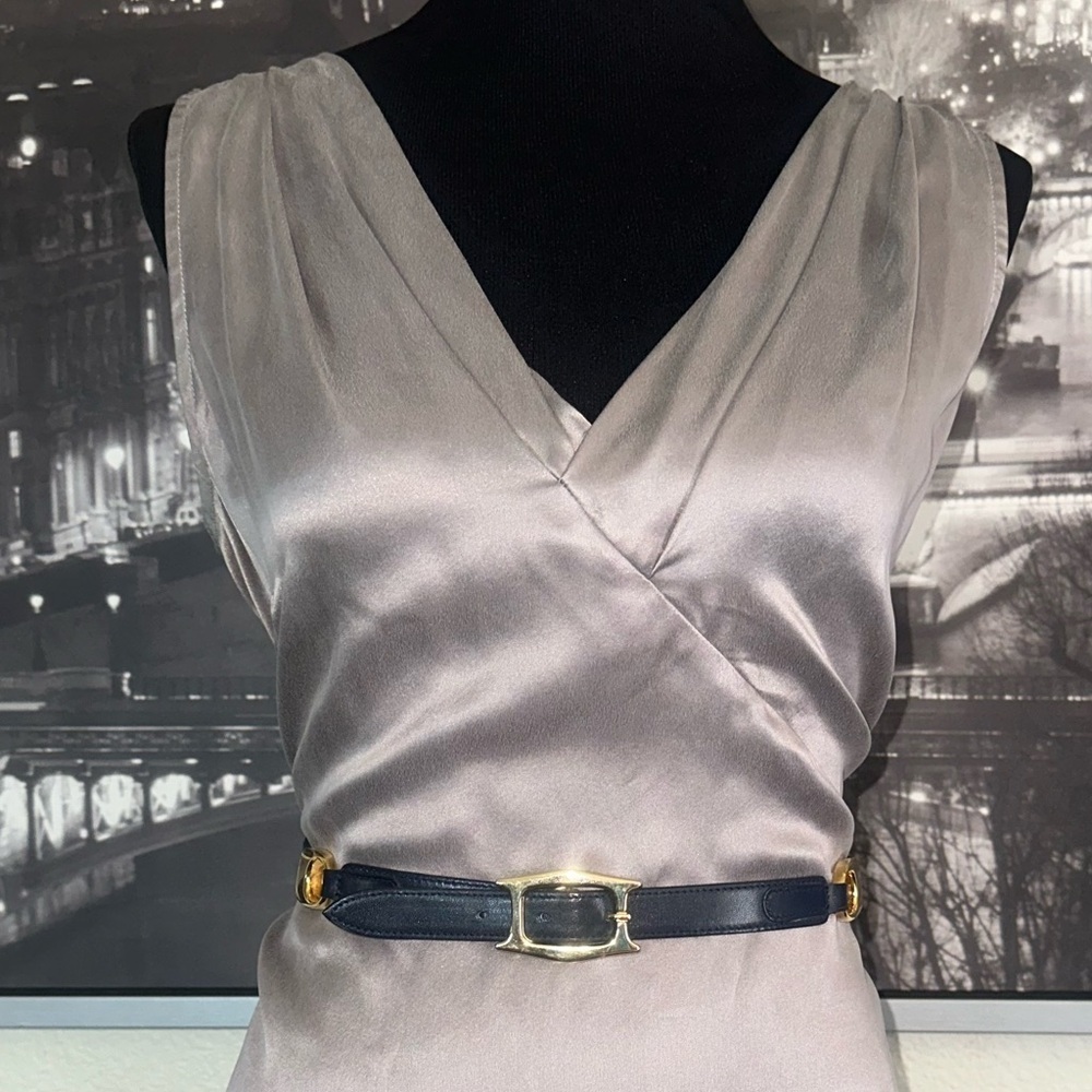 “i Santi” Women’s Belt Made In Italy Black With Gold Tone Hardware Size M - Picture 2 of 10